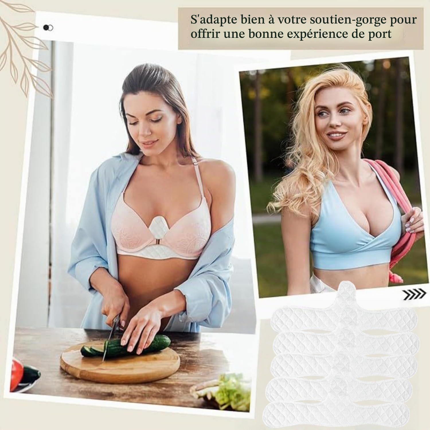 Alfven Anti Transpiration pour Soutien-Gorge,5 Pièces Doublures Anti Transpiration RéUtilisables en Coton sous La Poitrine 3 Couches sous Poitrine pour Le Sport Et l'allaitement