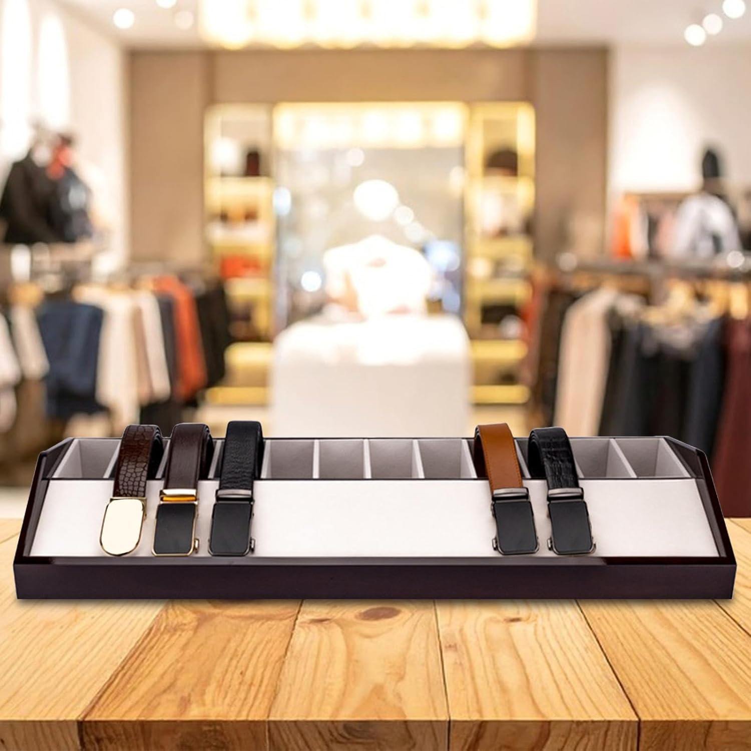 Generic Belt Organizer Versatile Wood 10 Compartments Belt Storage Holder for Closet Shop Wardrobe Mall Men Women