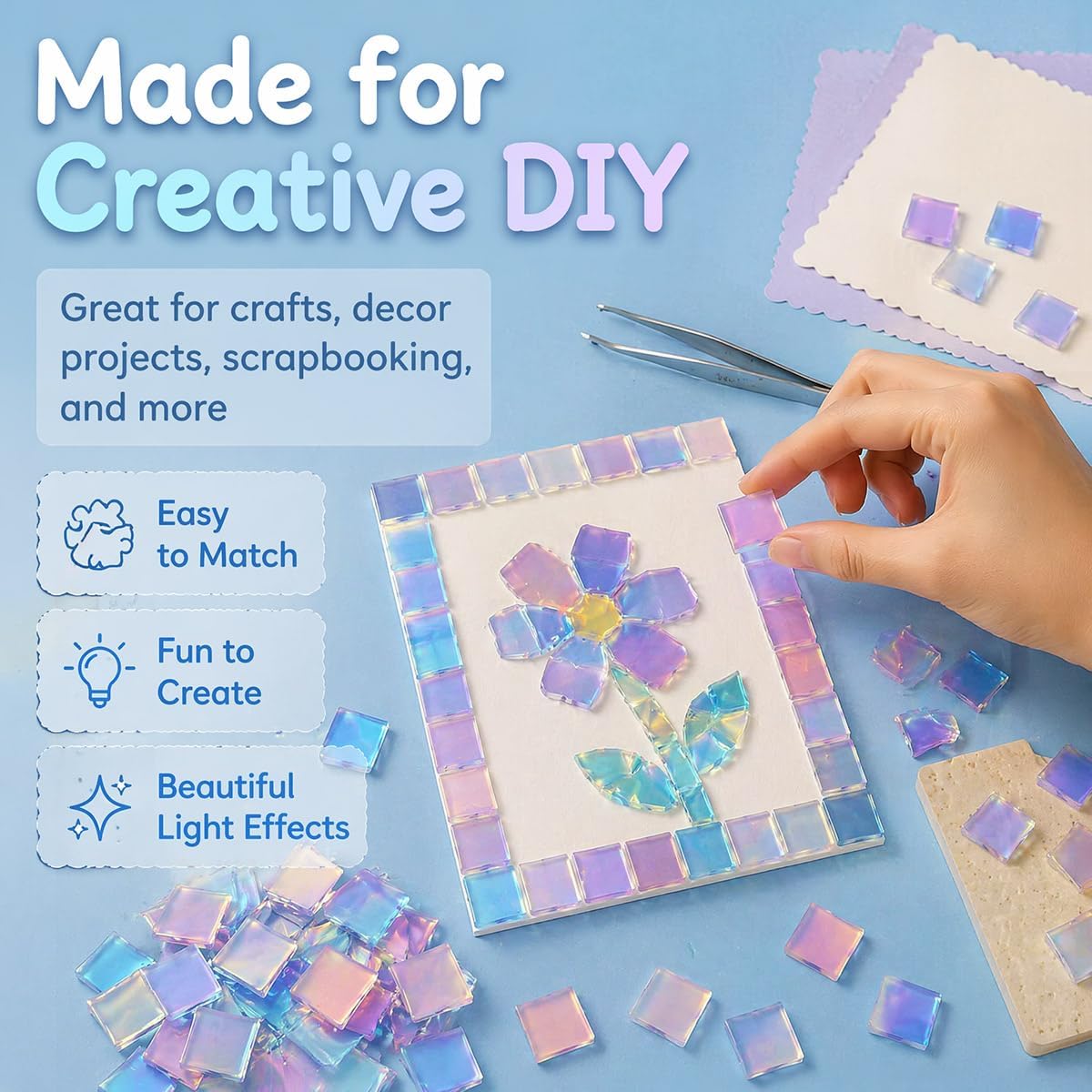 Iridescent Acrylic Squares for Mosaic Art DIY Crafts (100pcs)