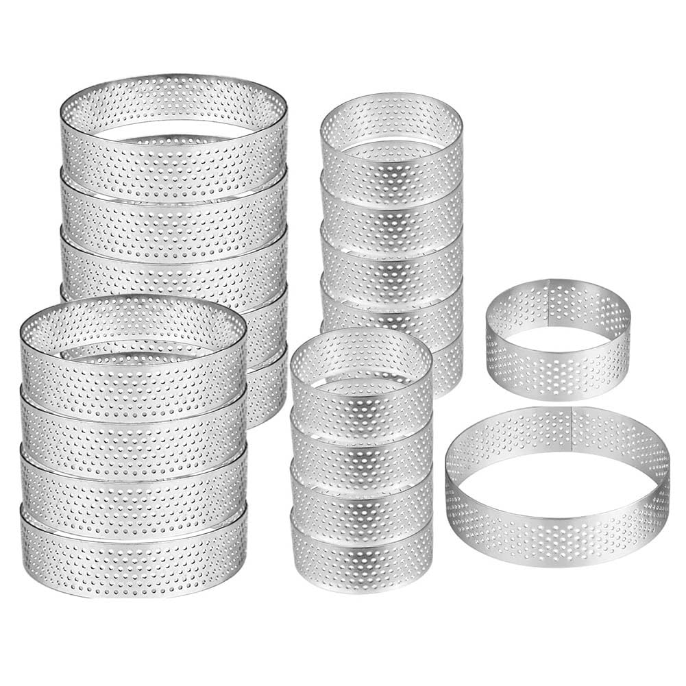 CTRLZS 20 Pack Perforated Tart Rings Nonstick Round Cake Ring Baking Rings Round Mousse Cake Ring Stainless Steel, Baking Dessert Ring