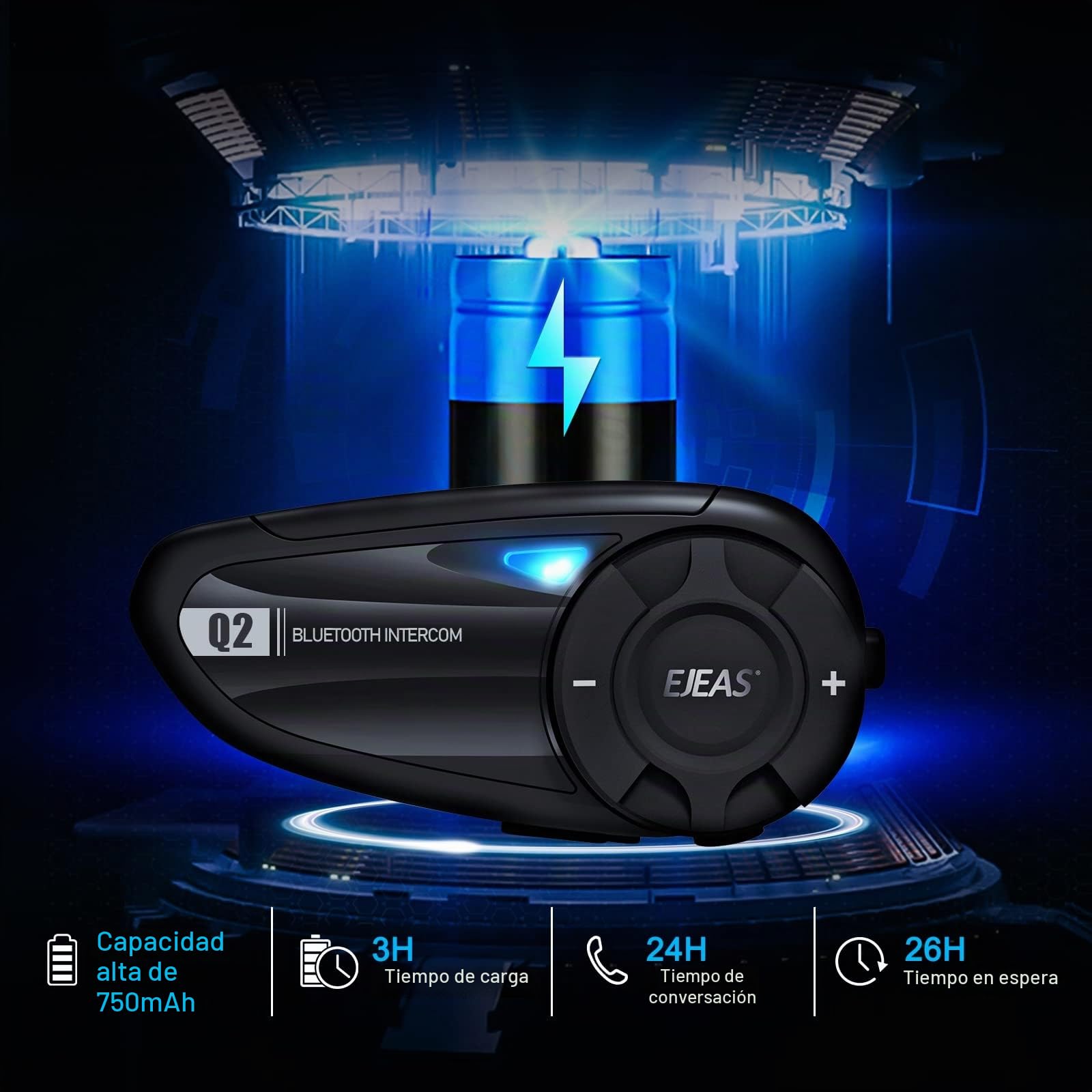 EJEAS Q2 Intercomunicador Casco Moto, Intercom Bluetooth 5.1 con Reducción de Ruido FM y CVC, Sonido y Conexión Estable para Intercomunicador Full Duplex de 2 Personas (1 Paquete)