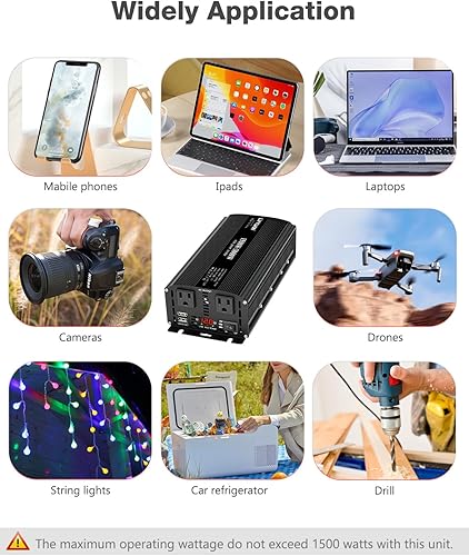 Vista 35 de LVYUAN Inversor de corriente de coche de 1500 W de 12 V a 110 V para vehículos con pantalla LED, salidas de EE. UU., puertos USB para acampar al Rojo