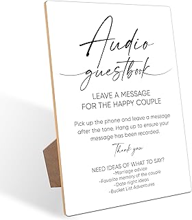 Audio Guest Book Phone Sign, Minimalist Style Wedding Signs for Engagement Party, Bridal Shower and Reception, Wooden Desk Decor With Stand, Party Favors, 10