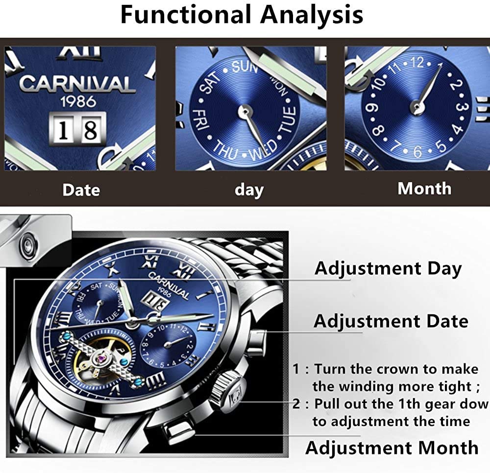 MASTOP Herren Tourbillon Automatik Mechanische Uhr Edelstahl Saphir Wasserdicht Leuchtende Leder Uhren