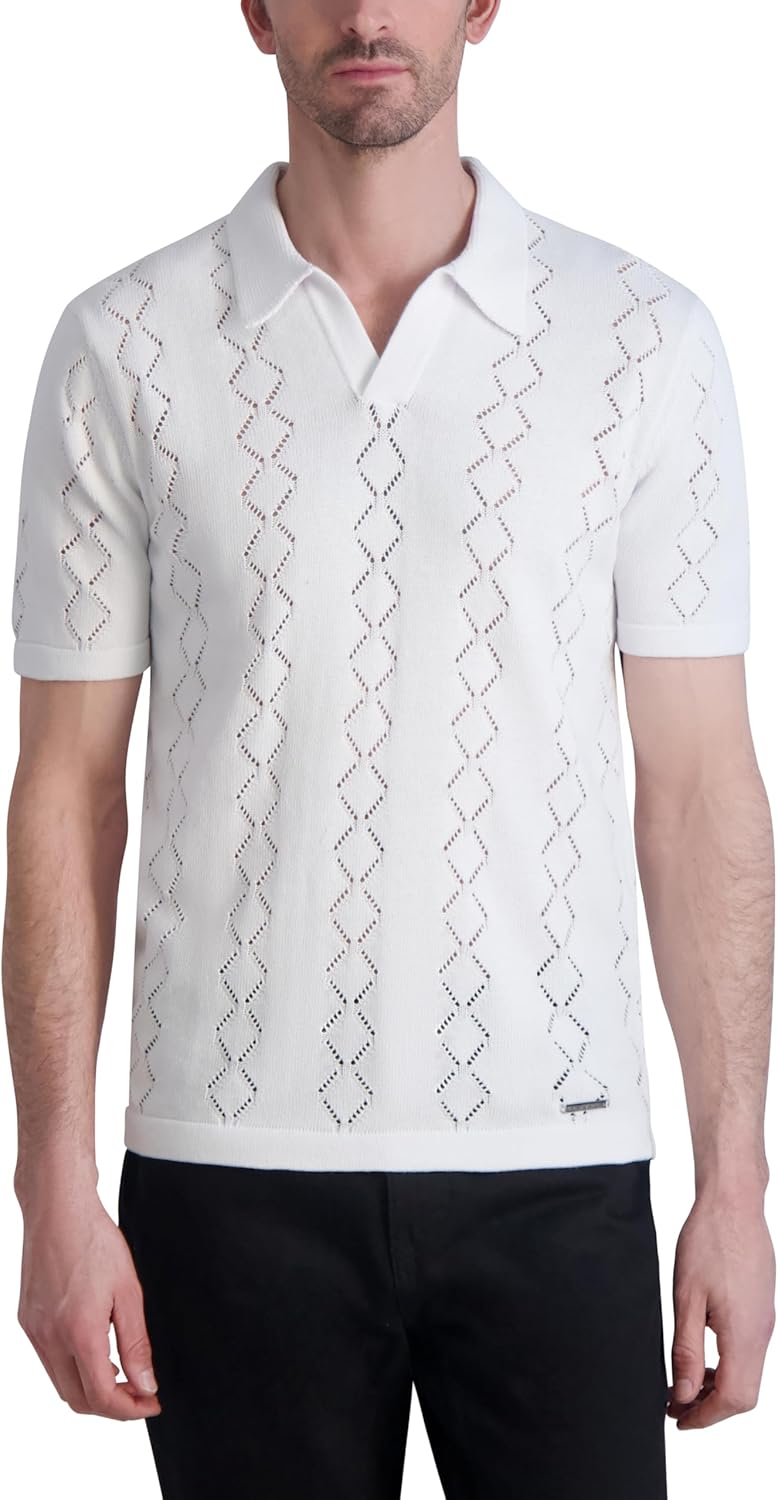 Karl Lagerfeld Men's Johnny Collar Knit Polo Short Sleeve Top