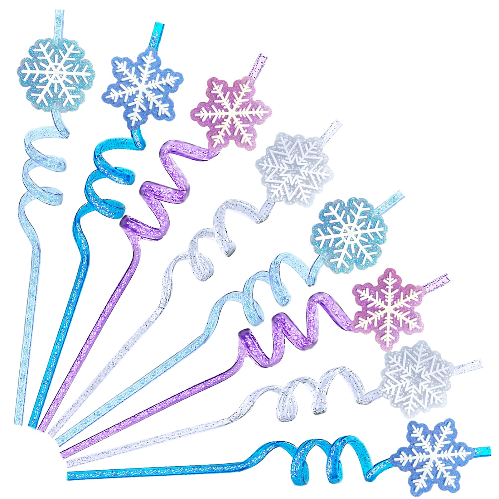 24 pajitas de plástico reutilizables con purpurina, 4 formas de copo de nieve y 4 colores, decoración de fiesta de cumpleaños