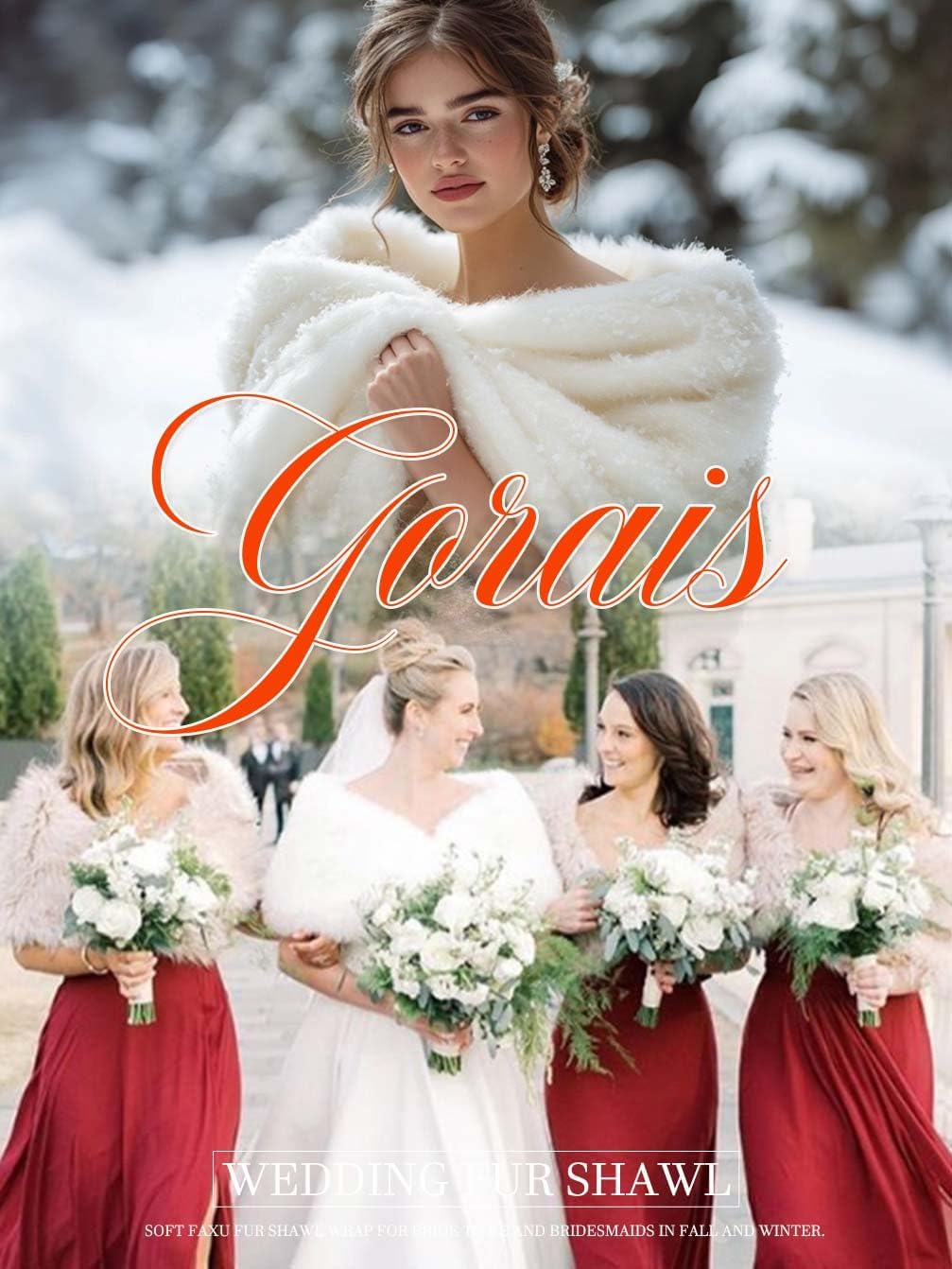 GORAIS Women Wedding Faux Fur Shawl and Wrap Bridal Winter Fur Stole Shrug for Brides and Bridesmaids - Image 6