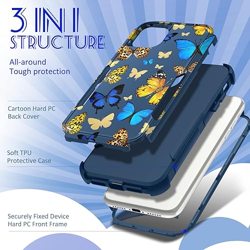 Miniatura 4 de para iPhone 11 - Funda para mujeres y niñas, diseño único estético, mariposa azul kawaii para adolescentes, funda protectora resistente, dura, a