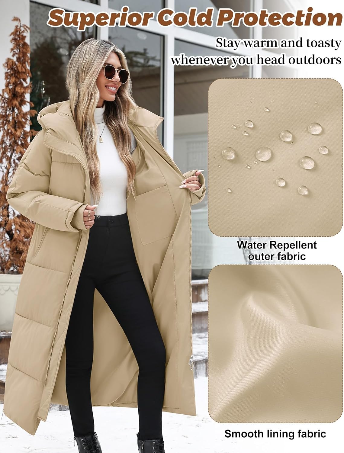 Womens Long Winter Puffer Coat Quilted Jackets Warm Hooded Coat Maxi Length Parka Down Thick Outerwear Side Zip Slit - Image 5