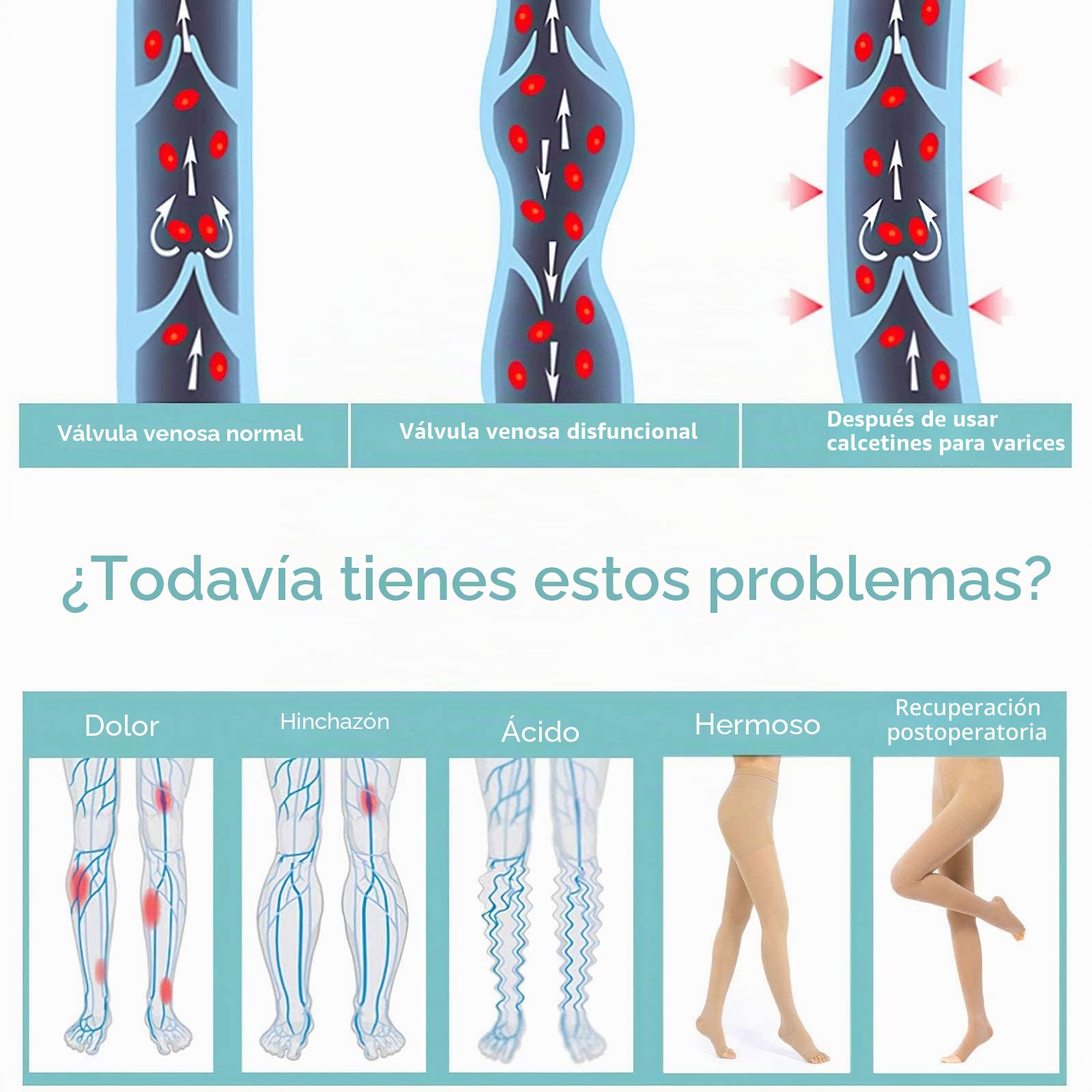 20-30mmHg Medias de compresión médicas para mujeres y hombres largas, medias de compresión graduadas de clase II para hombre, punta abierta, medias de apoyo para embarazo, varices edema