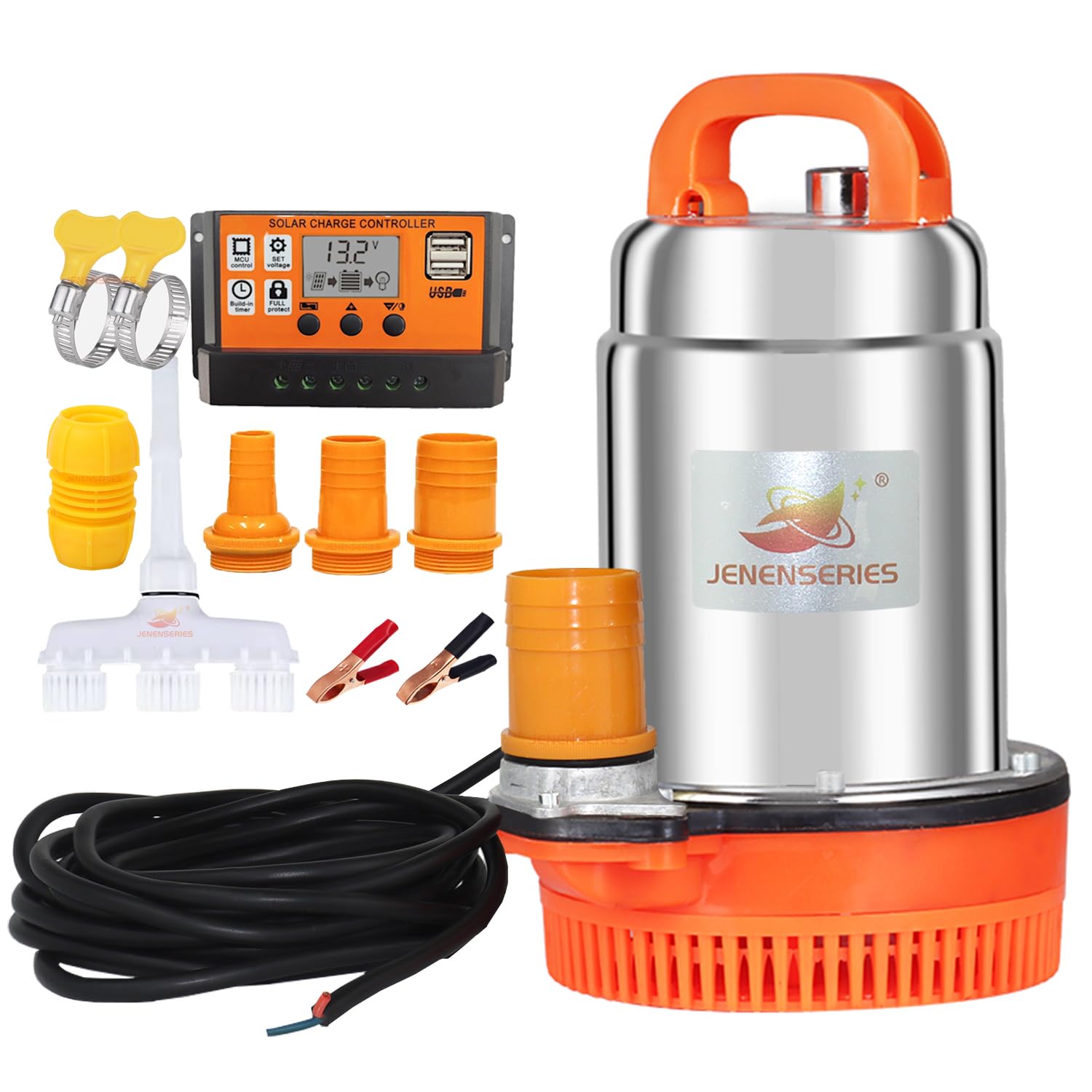 150W 12V DC Solar Submersible Pumps, 2inch solar deep well water pump,Max head 20ft, 26GPM Flow for pond or livestock (update-12V)