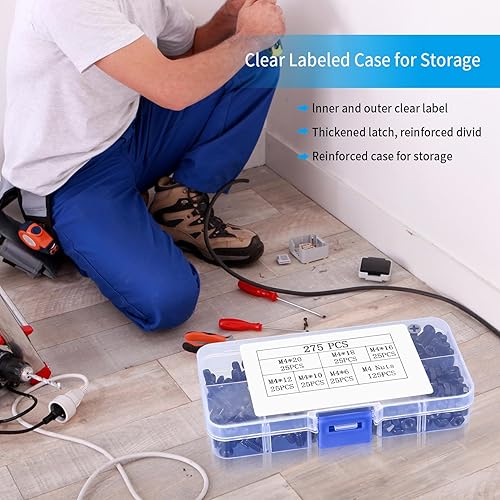 Miniatura 6 de Kit de tornillos y tuercas de cabeza plana M4, 275 piezas de tornillos Phillips de cabeza avellanada negra, kit surtido de tuercas hexagonales, M4 x