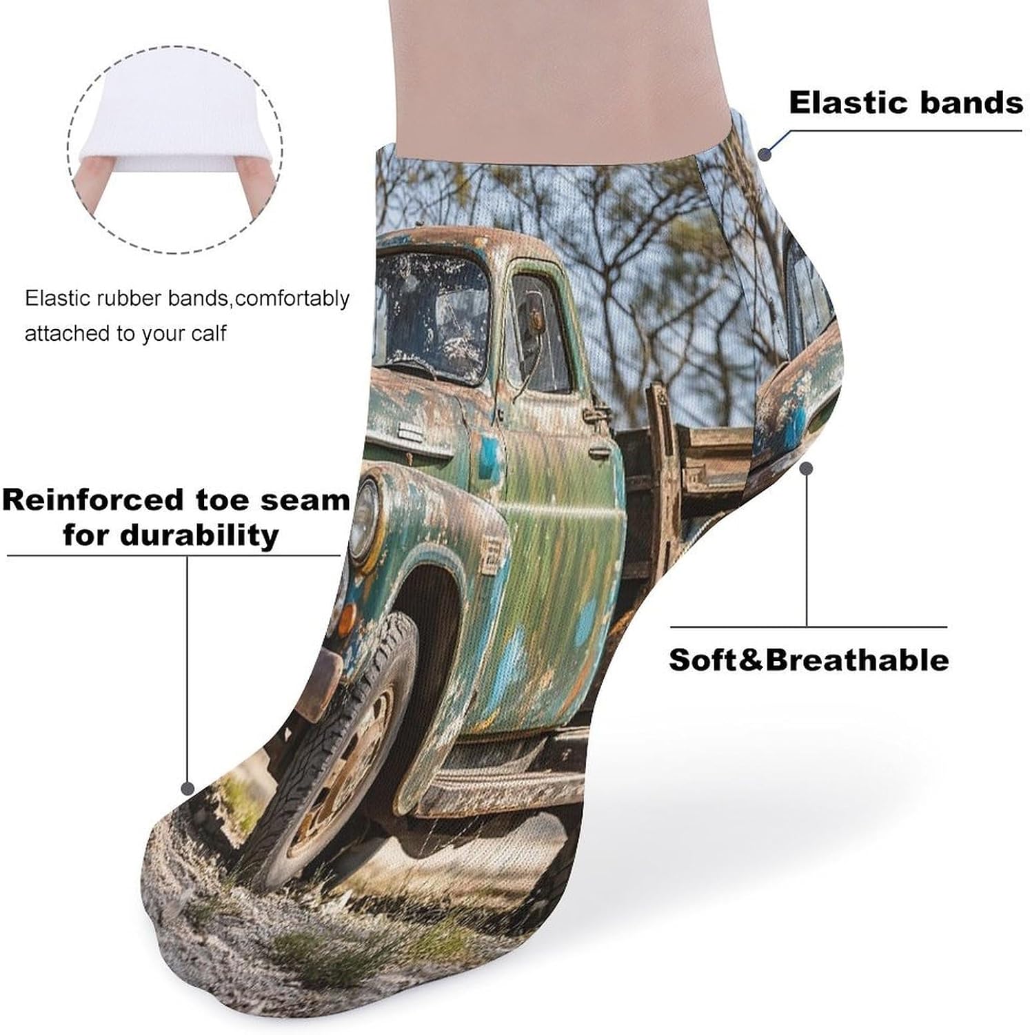 Old Truck Car Ankle Socks for Men Women 5 Pairs