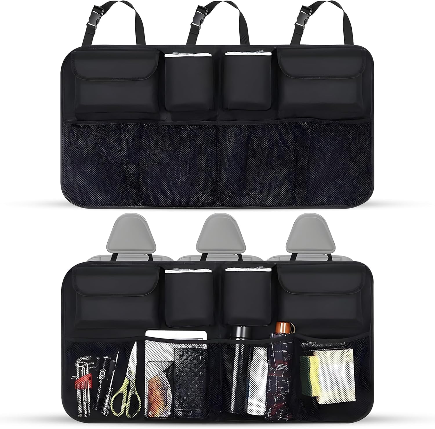 Astur Organizador Maletero Coche Plegable e Impermeable – Gran Capacidad con 8 Bolsillos – Organizador Coche Maletero Antideslizante y Ajustable (Organizador Maletero Negro)