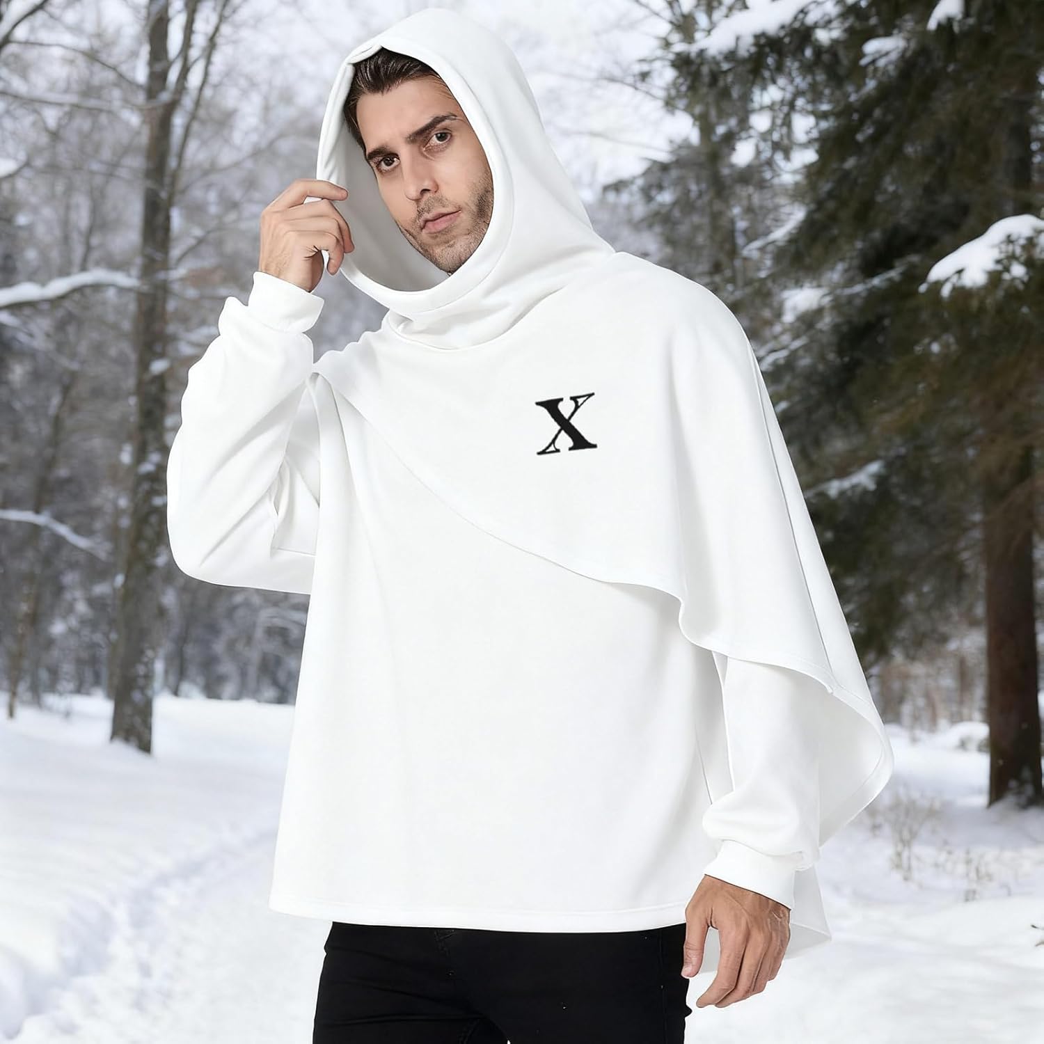 Men's Fashion Hoodie Poncho Cape Cloak Techwear Sweatshirts Unisex Lightweight Patchwork Casual Pullover