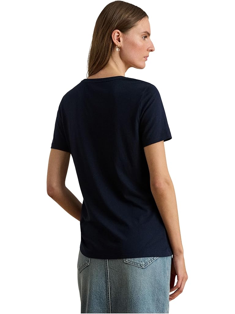 Navy Lauren Ralph Lauren Embroidered-Crest Jersey Tee
