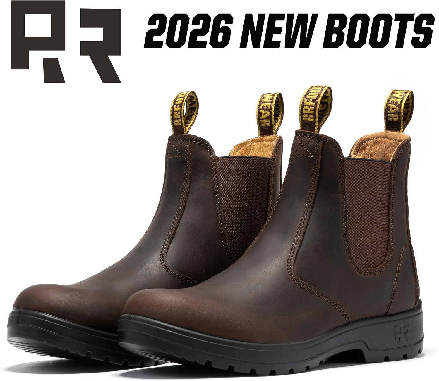 ROCKROOSTER Chelsea Boots for Men, 6" Soft Toe Slip On Non-Slip Rubber Outsole, Medium Bottom Width EH Leather Boot(AD100)