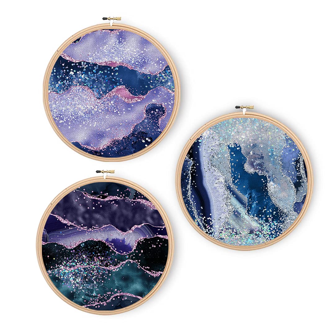 Custom TouchGliter Sea Printed Embroidered Hoop Frames Canvas Living Room Art Wall Frames for Home Decor | Wooden Wall Art Hanging Plates for Gifting,Kitchen Wall Decor-Pack of 3(8 x 8 Inches)