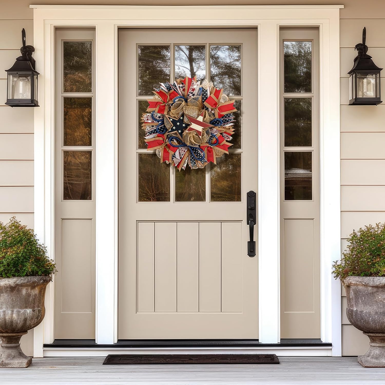 Rustic 250th Anniversary Patriotic Wreath for Front Door 14 Inch 4th of July Red White Blue Star Front Door Garland Memorial Day Hanging Wreath for Independence Day Home Decor - Image 5