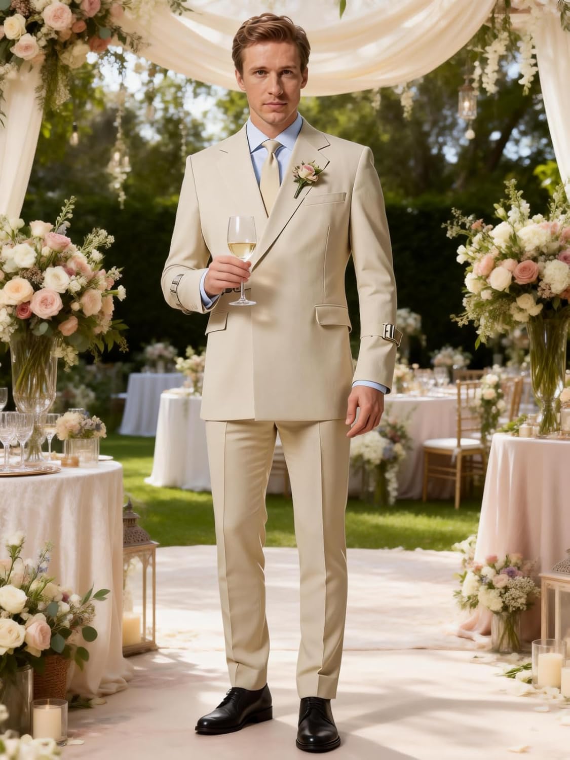 Mens Suits 2 Piece Slim Fit Formal Tuxedo Suit with Metal Clasp for Wedding Blazer and Pants Set