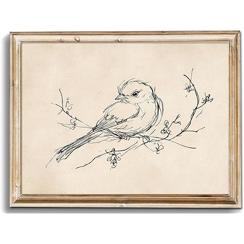 uniro Vintage Wall Art Prints Farmhouse Decor Bird Sketch Canvas Oil Painting Neutral Bird Line Drawing Beige Decor Minimalist Spring Artwork Pictures for Bedroom Gallery Living Room De cor (8" x 10"-UNFRAMED)
