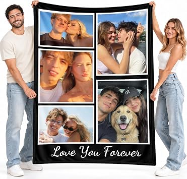Custom Blanket with Picture Text Personalized Photo Throw Blankets for Kids Family Dad Mom, Customized Gift for Christmas Birthday