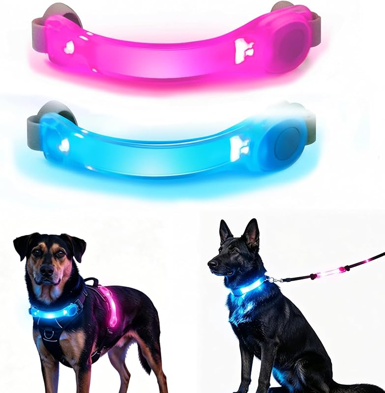 Luz LED para Coleira, Peitoral ou Guia de Cães com Fecho de Contato Fashion&cool, Pacote com 2