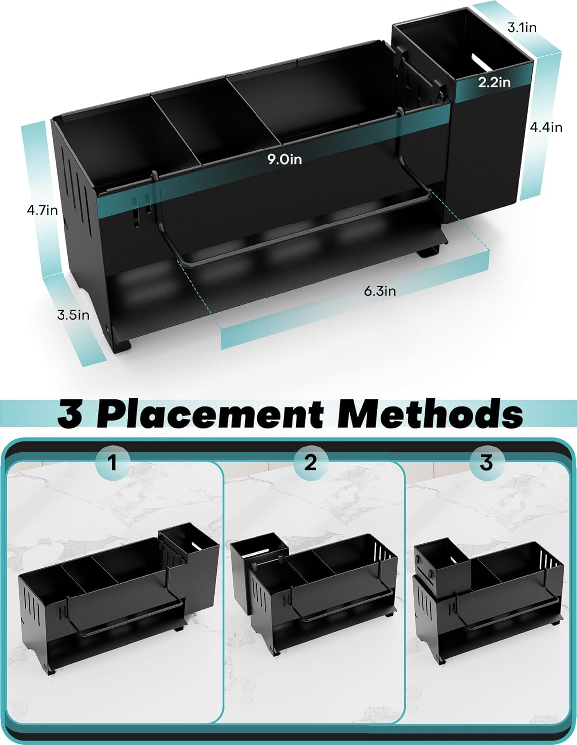 Sponge Holder for Kitchen Sink, Space-Saving Sink Caddy with Brush Holder, Kitchen Countertop Organizers and Storage Essentials, Rustproof & Slip Resistant - Image 8