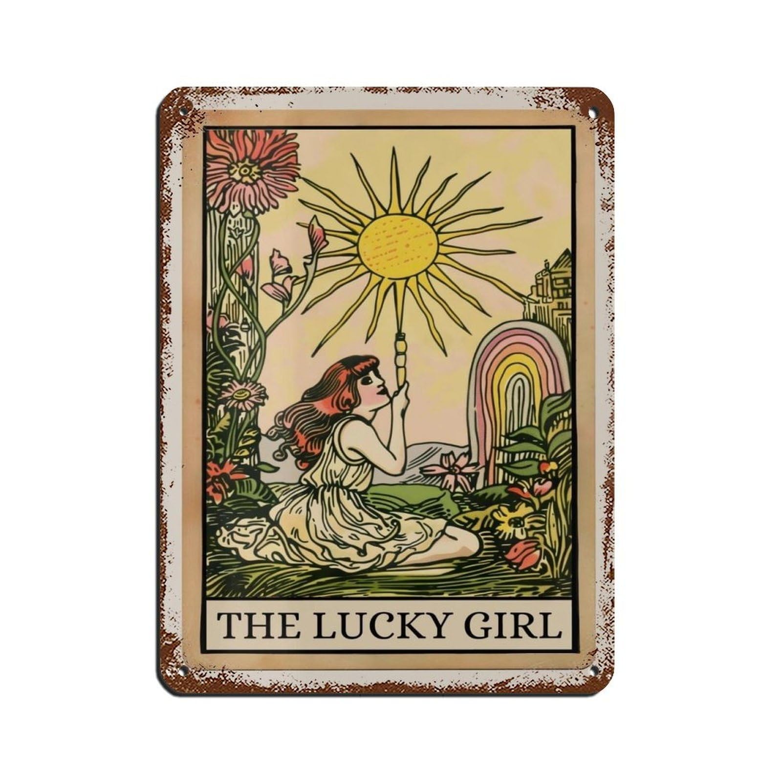 Plaque en métal vintage Lucky Girl pour la décoration murale de bar et café 30x40 cm