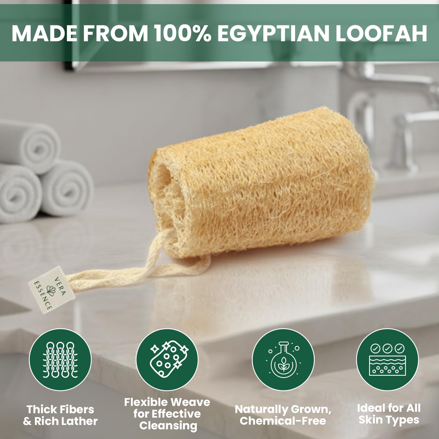 Natürlicher ägyptischer Luffa-Peeling, Körperschrubber (4 Stück) – Bio-Bad-Luffa-Schwamm für tiefenreine Hautpflege – umweltfreundlicher Dusch-Luffa für Damen und Herren – Gesichts-, Rücken- und