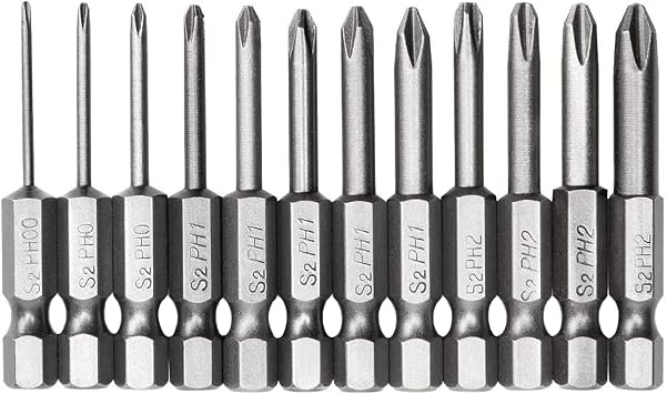 12-Piece Phillips Screwdriver Bit Set, 6.35 Bit, One-Head Pit, Hexagonal Shaft, Screwdriver, Drill Bit Tool, 50mm