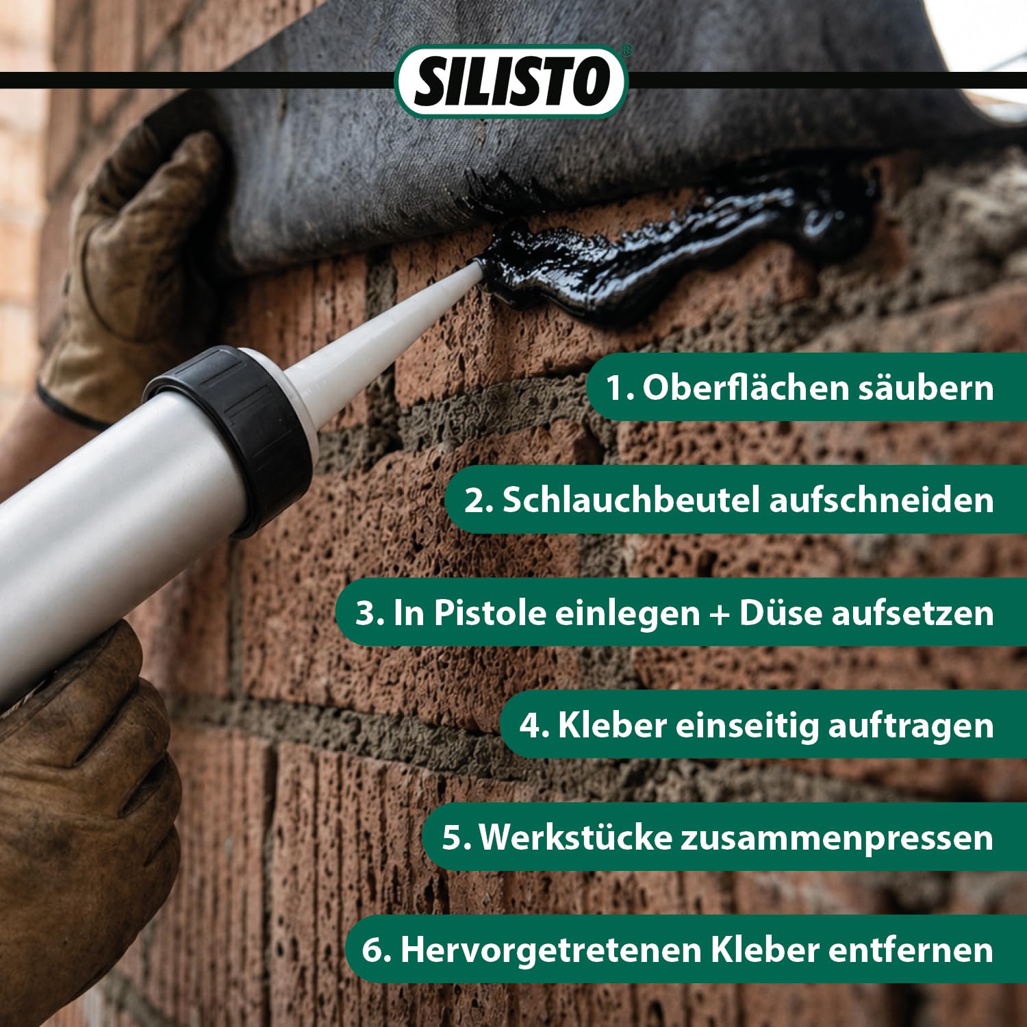 SILISTO® EPDM 1K Folienkleber Schwarz 3x 600ml Set – Profi Spezialkleber für EPDM-Folien auf Beton, Holz, Bitumen & Metall – Inkl. Beuteldüsen – Styrolkautschuk-Kleber für Bau & Dach