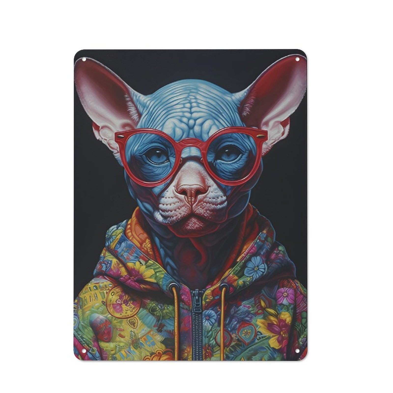 Junmoney Sphynx Cat With Sunglasses Metal Sign 40X30cm With For Pub Or Café, Retro Decor, For Cooler-Month Interiors With Retro Character