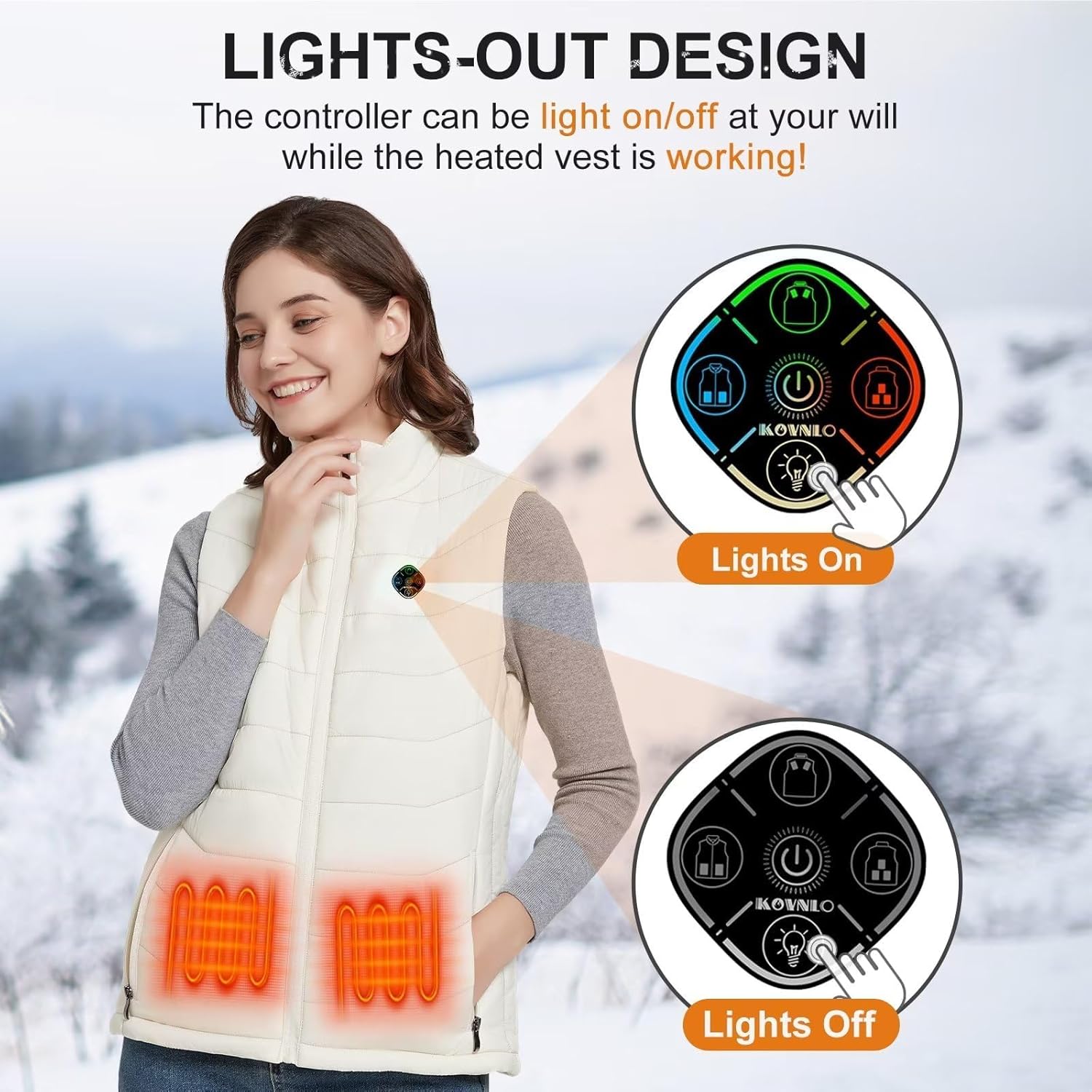 KOVNLO Heated Vest Women, (Battery Pack Not Included) Smart Controller With Lights-out, Electric Warming Heated Jackets - Image 3