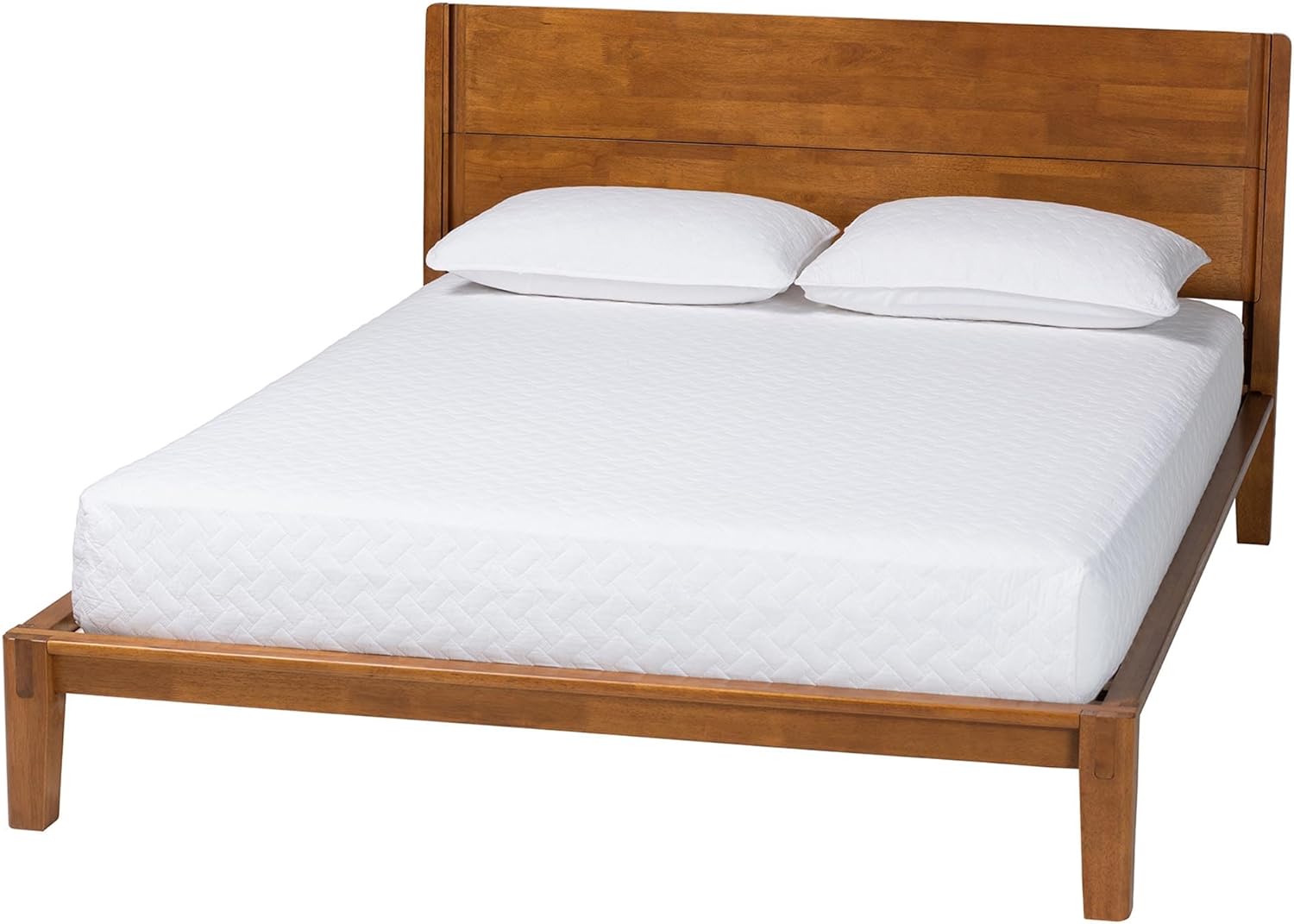 Assembled bed frame with wood slats in place