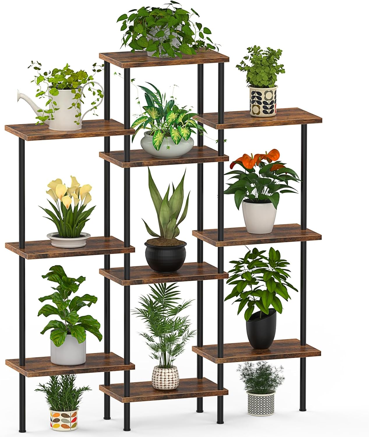 42" Tall Plant Stand,4-Tier Heavy Duty Plant Shelf,Small Plant Stand Indoor and Outdoor,Living Room,Balcony,Home Office,37''L x 7.8''W x 42''H,Rustic Brown