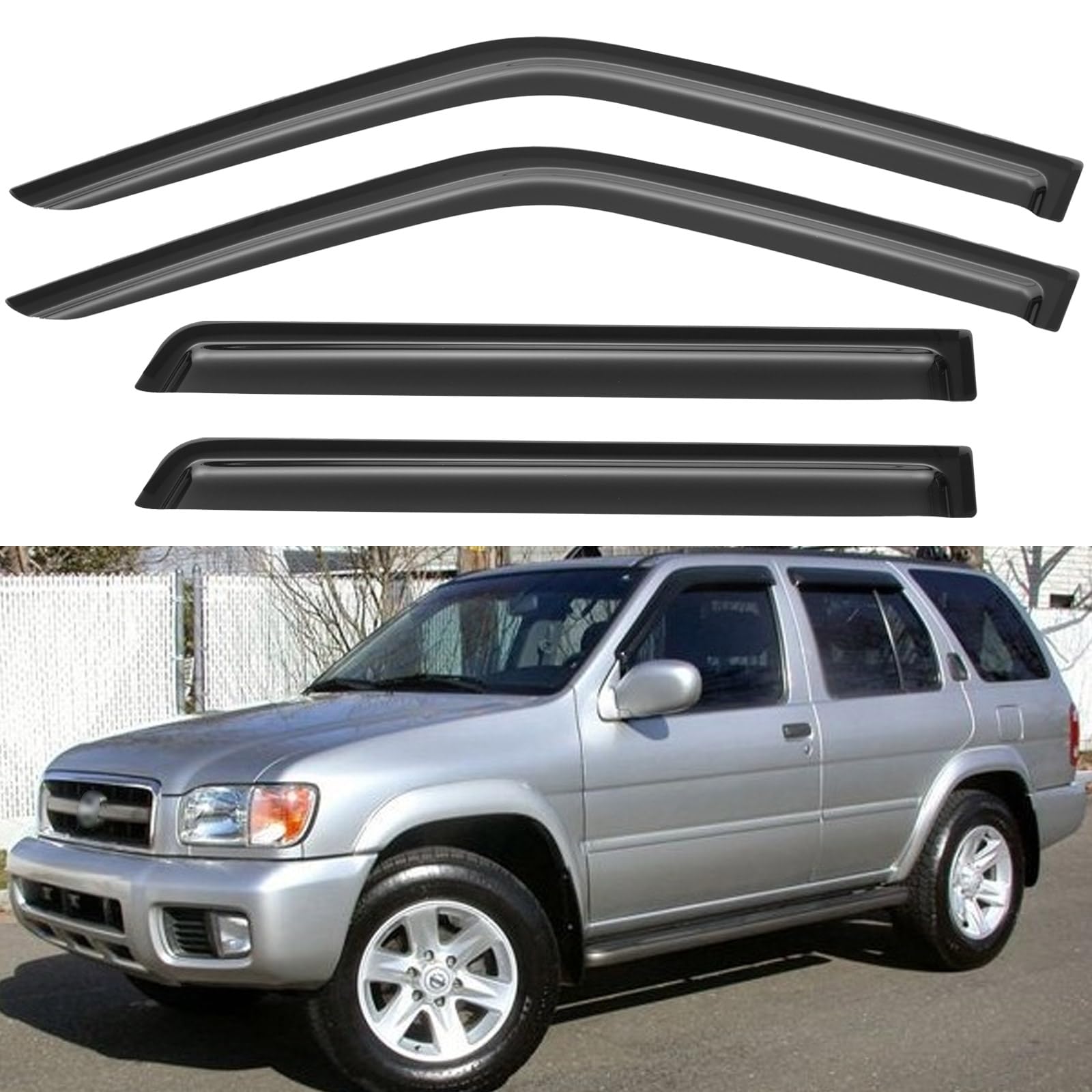 Window Visors Rain Guards for 1996-2004 Nissan Pathfinder | Out-Channel Window Vent Wind Deflectors Visors Shades Protectors for 1997-2003 Infiniti QX4 &amp; 96-04 Pathfinder