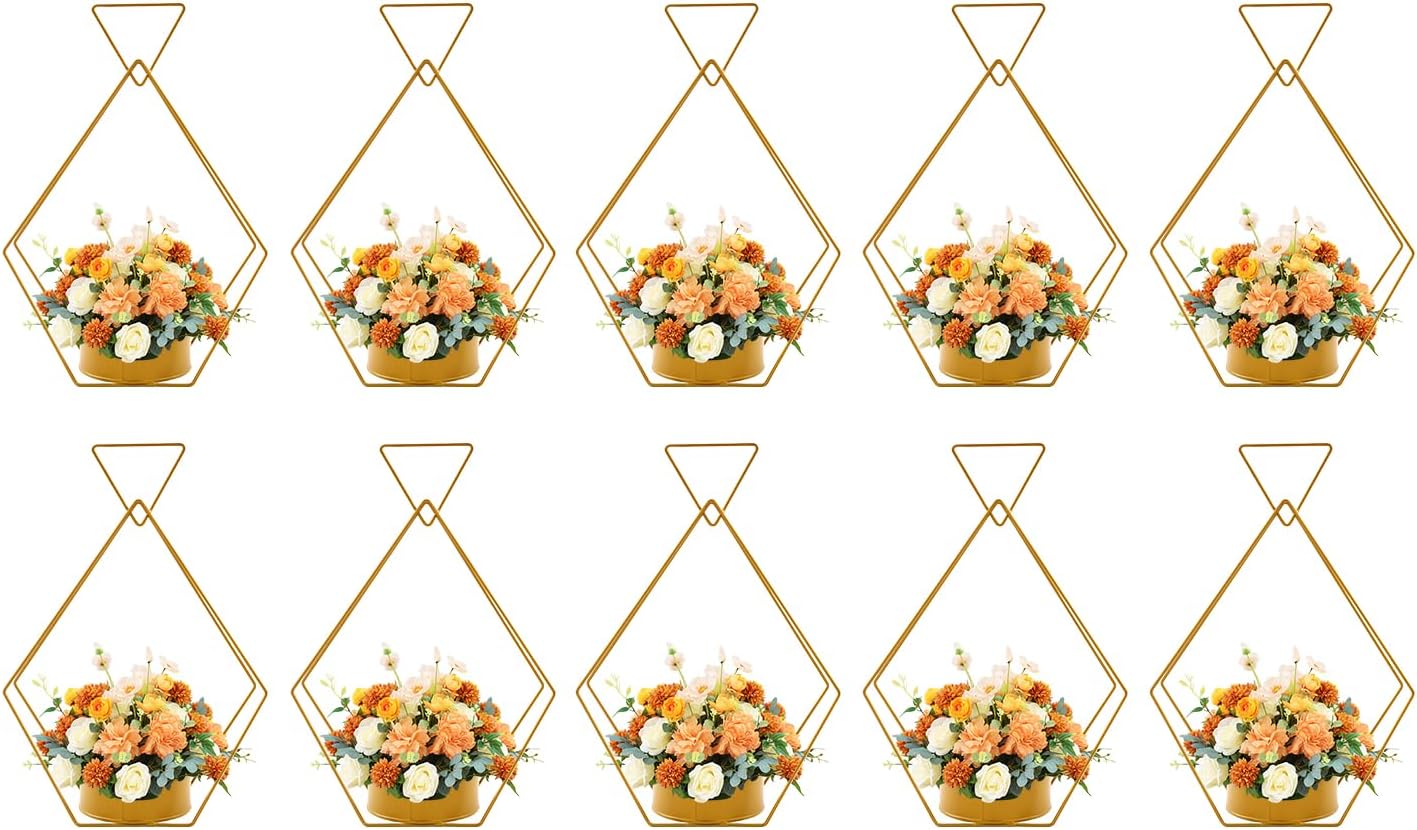 10 Pcs Metal Geometric Gold Centerpiece,Gold Vases Wedding Table Centerpiece,Floral Centerpieces Diamond Vase for Party Decoration