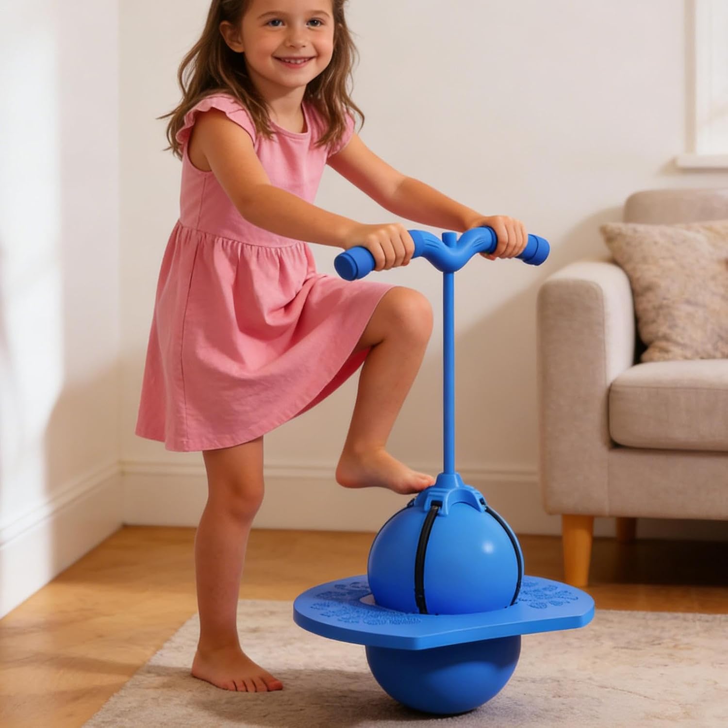 Générique Non-slip Elastic Balance Ball | Jumping Ball with Handle | Fitness Training Board | Safe Jumping Stick Fun Skill Board for Adults Indoor Outdoor