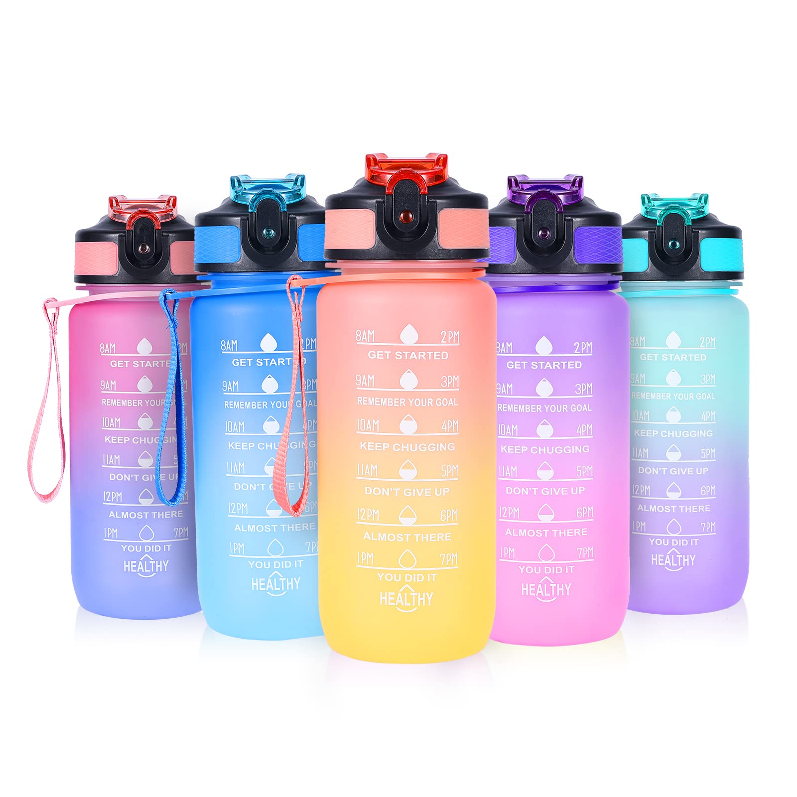 Water Bottles with Straw,600ml Kids Water Bottle with time markings,Motivational Drink Bottles Leakproof and BPA-free (Orange)