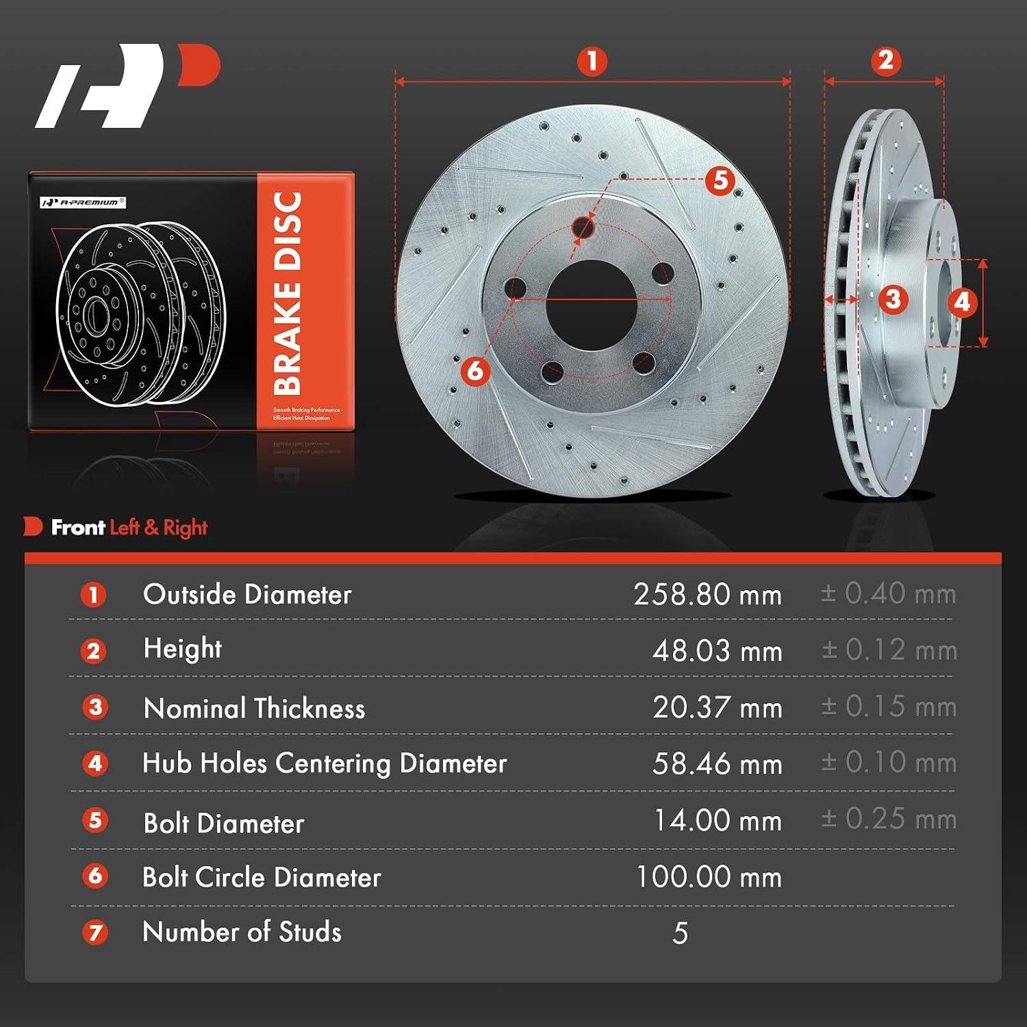 A-Premium 10.20 inch (259 mm) Front Drilled and Slotted Disc Brake Rotors Compatible with Select Chevrolet, Buick, Pontiac and Oldsmobile Models - Beretta, Grand Am, 2-PC Set
