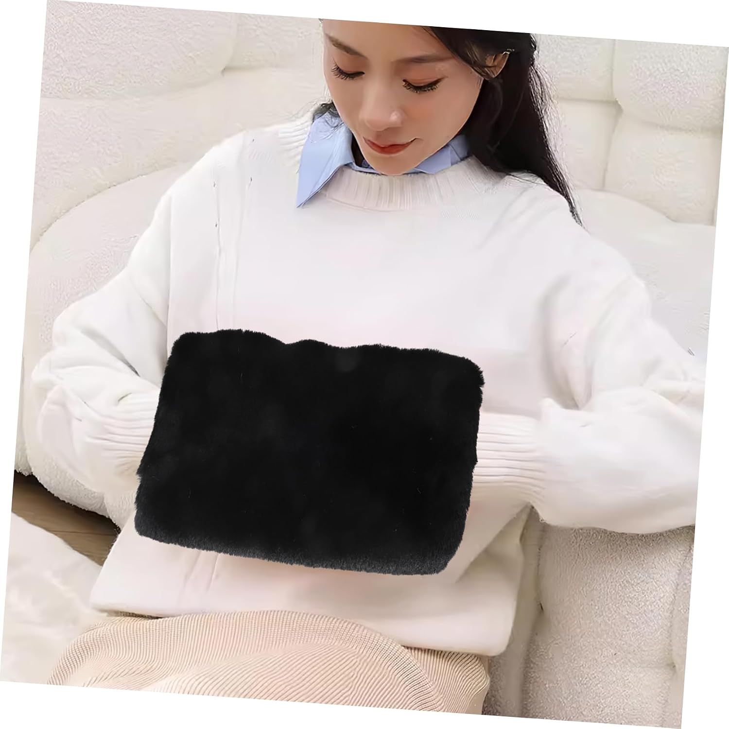 Abaodam Muff Warm Plush Cute Pink Winter Rabbit Heated Furry Gloves Knitted for Warms Fur Arm Warmers Black