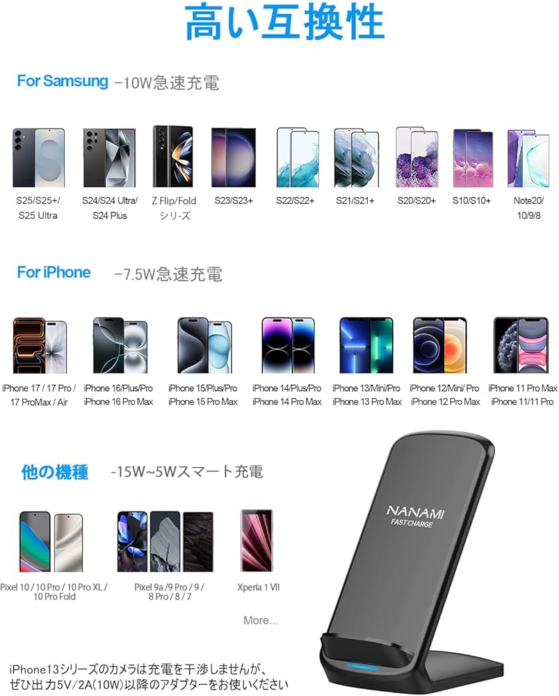 Amazon.co.jp: NANAMI ワイヤレス急速充電器 (USB-C 20W出力の急速充電
