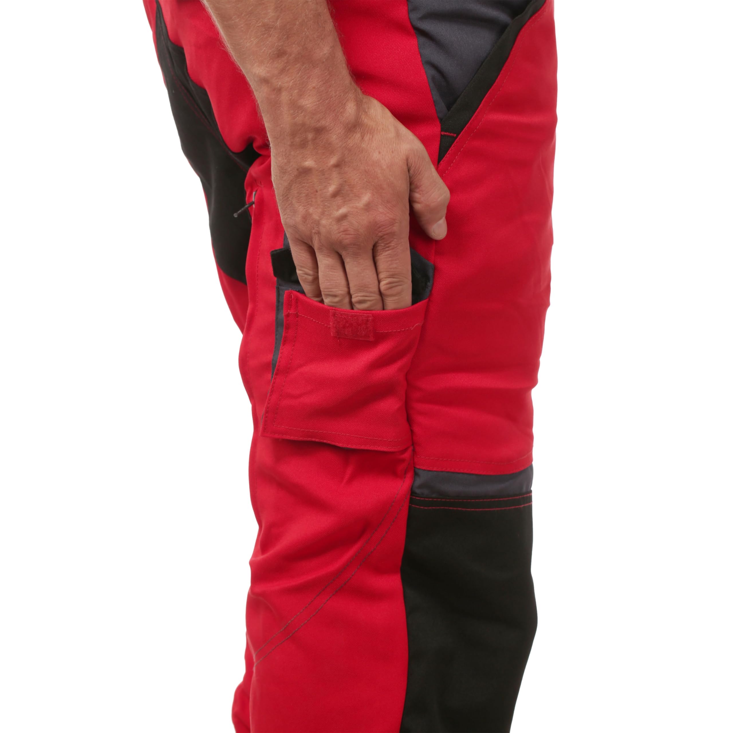 Schnittschutzhose Klasse 2, Forsthose, kwf-geprüft, Bundhose rot/grau, Herren - Waldarbeiterhose mit Schnittschutz Form A, leichtes Gewicht