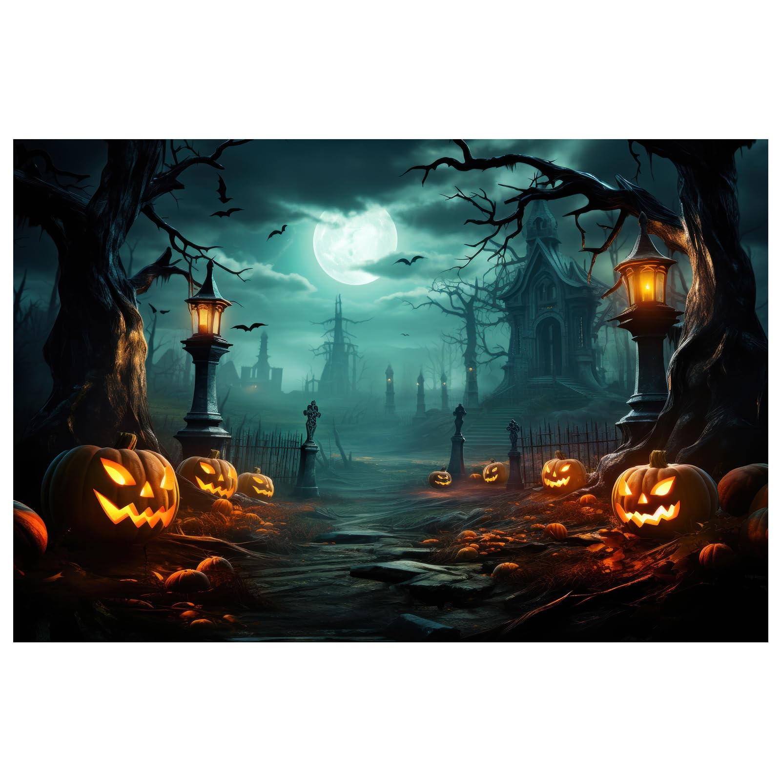 Peryiter Halloween Backdrop for Photography Horror Moon Night Pumpkin Photo Background Party Decorations Photo Props(8x6ft)