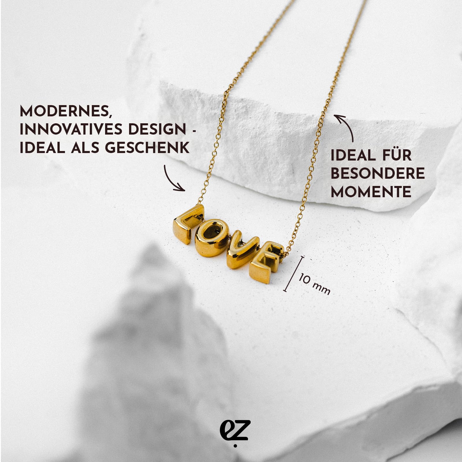 Echtzeit Halskette Love Letters - glänzender Edelstahl - wasserfester & hautfreundlicher Schmuck - verstellbare Kette mit Buchstaben - Geschenk für Damen