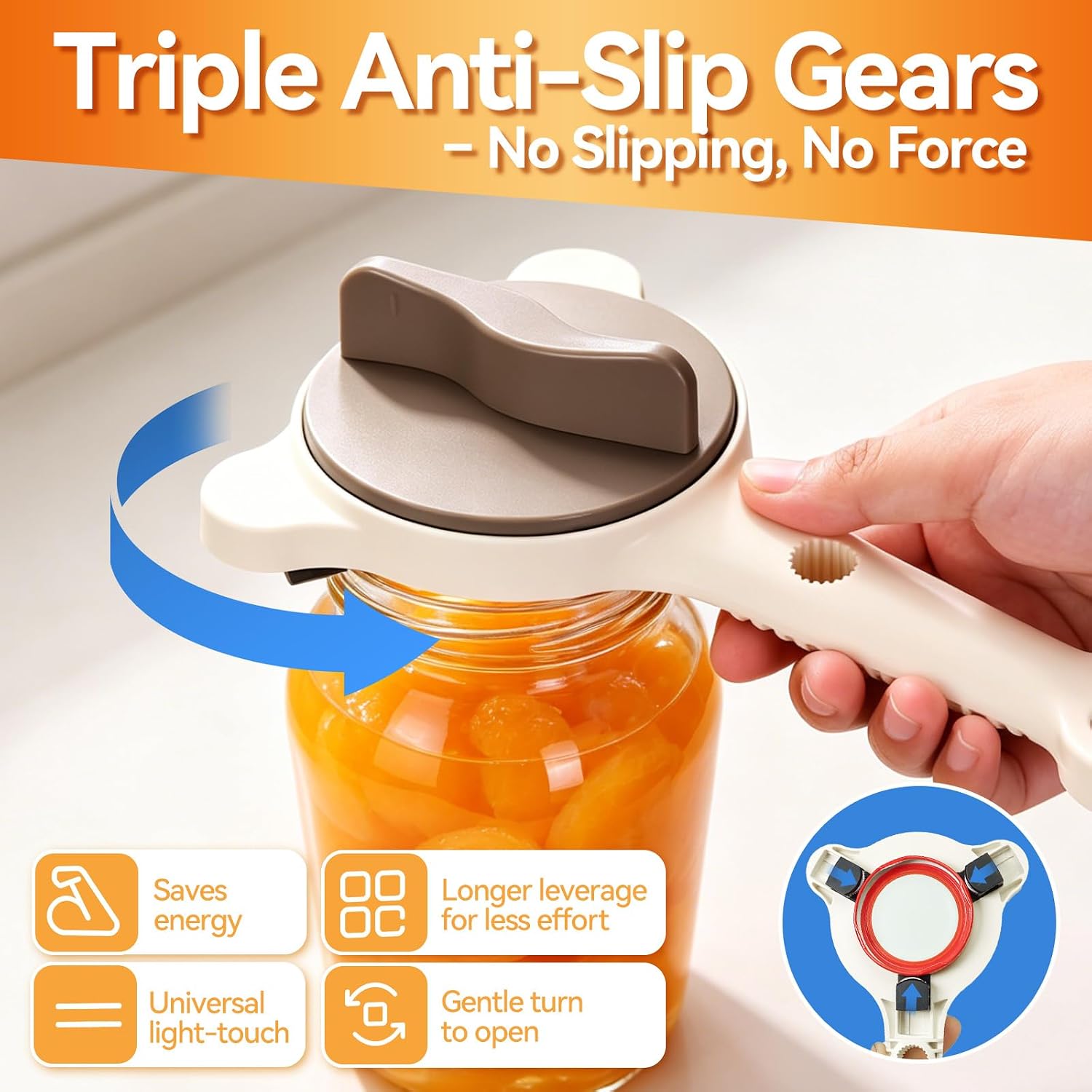 4-in-1 Multifunctional Jar and Bottle Opener, with Anti-Slip Pad, Adjustable for Weak Hands and Seniors, Easily Opens Jars, Bottle Caps, and Beer Caps, for Kitchen, Picnic, Camping（2 pack)