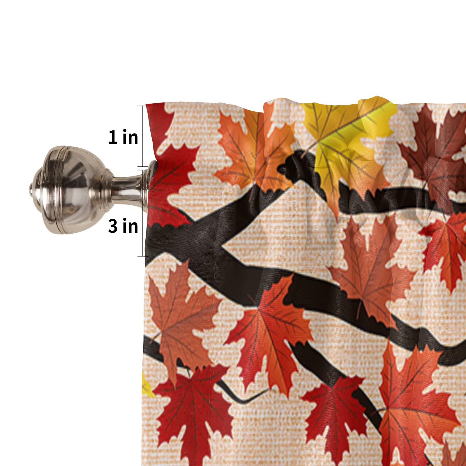 Thanksgiving Pumpkin Valance Curtain – 54x18 Inches, Rod Pocket, Fall Maple Leaf Print, For Kitchen, Living Room
