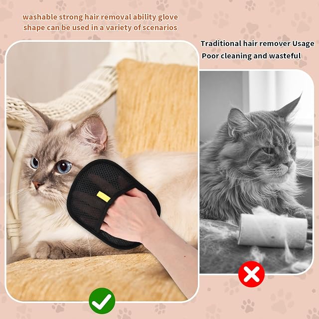 Foto 4 de 7 de Ziyonix 3 Piezas Guantes para Cabello de Perro Guantes de Doble Cara Electrostáticos Guantes de Aseo…