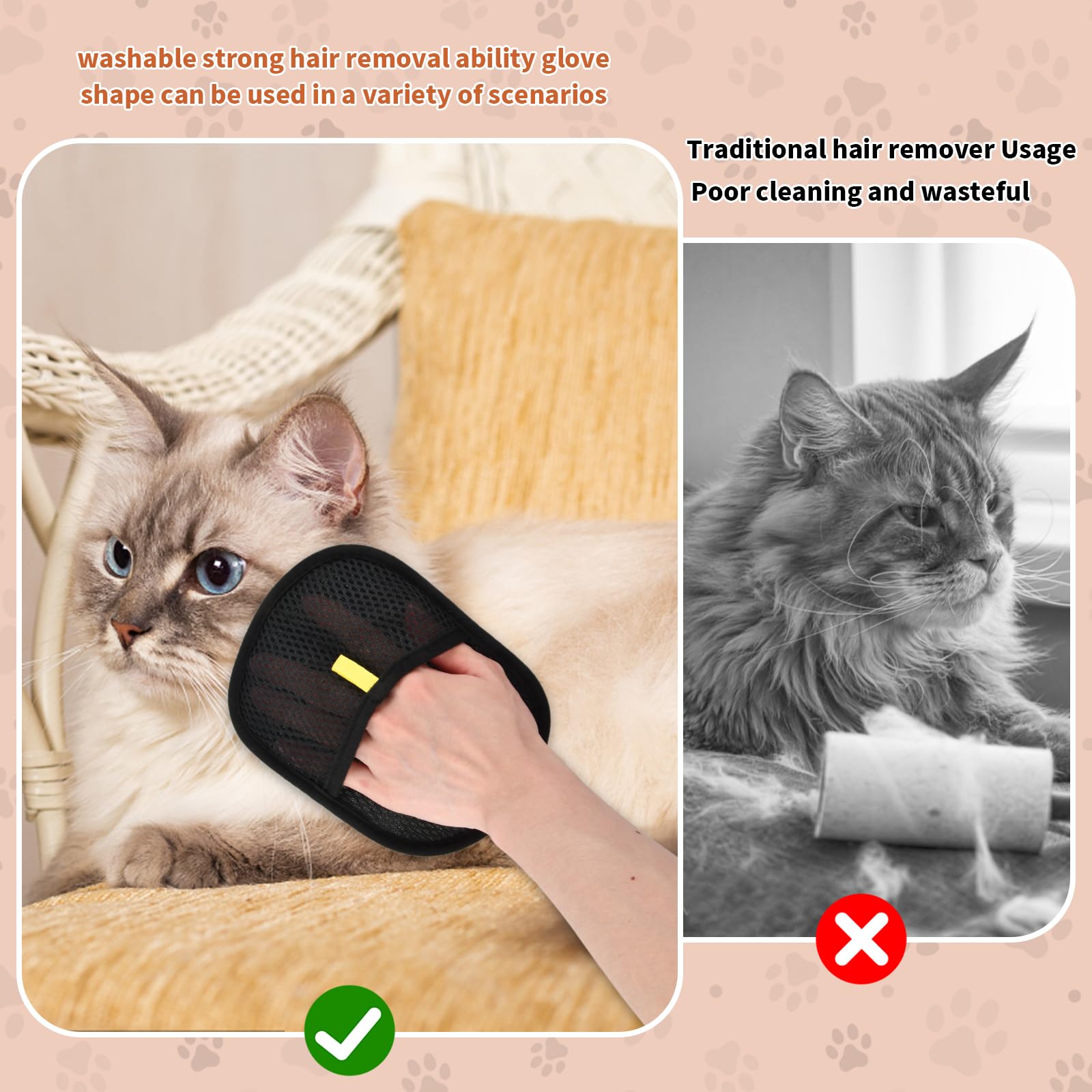 Gants De Toilettage Pour Chien Et Chat - Lot De 3 - Démêlage Et épilation Facile - Noir - Réutilisables